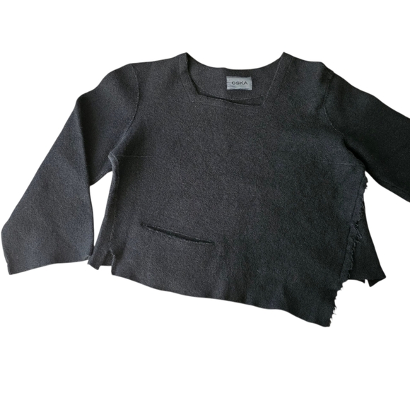 oska Sweaters - OSKA Oversized Asymmetric Artsy Black Cropped Wool Sweater Pullover Jenby Size M